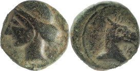 Ancient Hispania
Carthage Nova. AE Calco 9.41 g. 220-215 BC. Cartagena. Anv.: Tanit's head left. Rev.: Horse head to right, in front of Phoenician let...