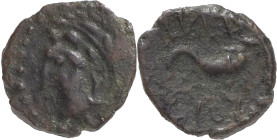 Ancient Hispania
Gades/Gadir (Cádiz), Phoenician influence on coinage made within Roman Hispania. AE Sextante 1.42 g. 100-20 BC. . Anv.: Hercules head...