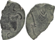 Ancient Hispania
Ibulca/Obulco, Southern Spain coinage made within Roman Hispania. AE half As 6.99g. 100-20 BC. . Anv.: Female head to right with cres...
