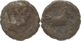Ancient Hispania
Cese, Tarragona, Celtiberian coinage made within Roman Hispania. AE Quadrante 2.11 g. 120-20 BC. Anv: Male head right. Rev: Pegasus p...