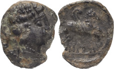 Ancient Hispania
Beligiom/Belchite (Zaragoza), Celtiberian coinage made within Roman Hispania. AE Semis 3.49 g. 120-20 BC. Anv: Male head right with i...