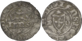 Portugal
D. João I (1385-1433)
Meio real de 10 soldos Porto
Chamado alternativamente de meio real atípico do Porto
AG: 32.05 IF: 2.3.3.3.3 1.08g
BC+