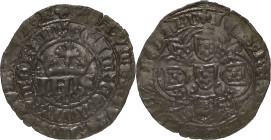 Portugal
D. João I (1385-1433)
Real de 10 soldos Porto
Inédito exemplar xPx/P-O com coroa com pontos nos peduncúlos, sinal oculto à esquerda e arcos t...