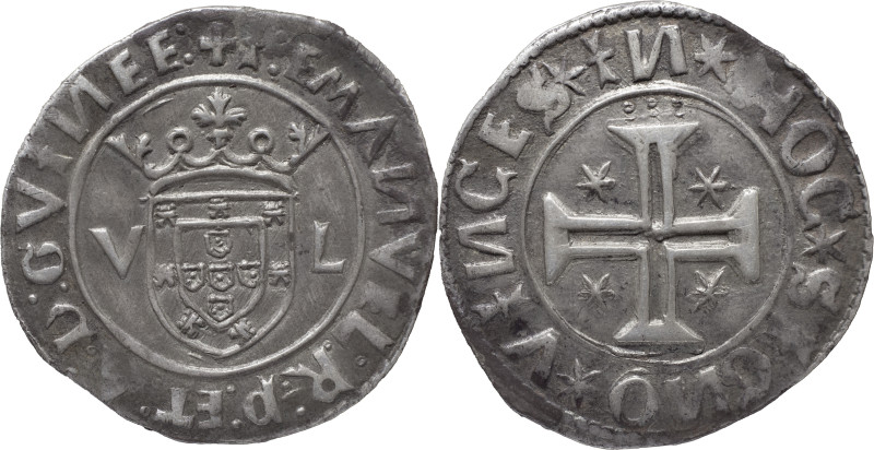 Portugal
D. Manuel I (1495-1521)
Tostão V-L Lisboa
Legenda inédita: …GVINEE:
AG:...