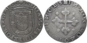 Portugal
D. João III (1521-1557)
Tostão Cruz de Avis Lisboa
Legenda reverso inédita : "ONGIS"
AG: 139.? 8.24g
MBC+