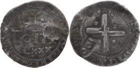 Portugal
D. João IV (1640-1656)
Carimbo de 100 réis sobre LXXX de D. João III
AG: 114.01 5.56g
BC