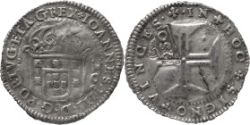 Portugal
D. Pedro II (1683-1706)
Cordão e cunho de orla nova num meio cruzado de Lisboa de D. João IV com carimbo 2S0
AG: 101.01 10.39g
MBC+