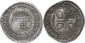 Portugal
D. Pedro II (1683-1706)
Cordão e cunho de orla nova num meio cruzado de Évora de D. João IV com carimbo 2S0
AG: 103.02 10.91g
BELA