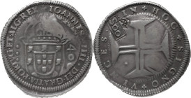 Portugal
D. Pedro II (1683-1706)
Cordão e cunho de orla nova num cruzado de Lisboa de D. João IV com carimbo S00
AG: 112.01 21.81g
BELA