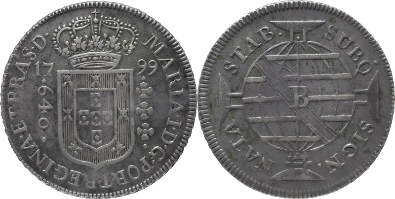 Brazil
D. Maria I - 650 Réis Lisboa 1799
Escudo diferente
AG: 22.01 19.19g
MBC+