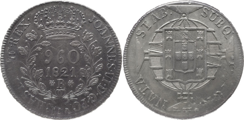 Brazil
D. João VI - 960 Réis Rio de Janeiro 1821
Recunhada sobre 8 reales de Esp...