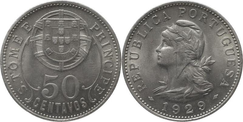 São Tomé e Principe
República Portuguesa - 50 Centavos 1929
AG: 07.02 10.38g
SOB...