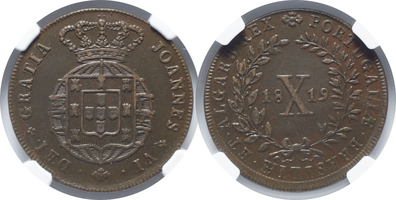 Moedas certificadas
Portugal D. João VI Lisboa 10 Réis 1819
NGC AU DETAILS ENVIR...