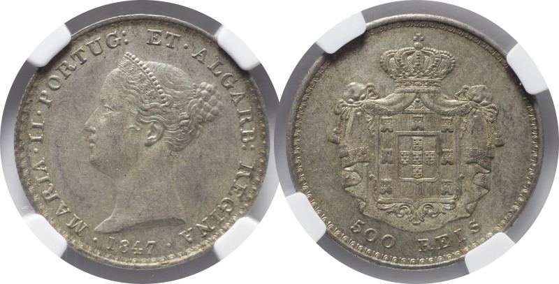 Moedas certificadas
Portugal D. Maria II Lisboa 500 Réis 1847
NGC MS 62