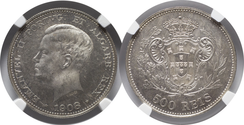 Moedas certificadas
Portugal D. Manuel II Lisboa 500 Réis 1908
NGC MS 64+