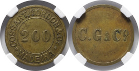 Moedas certificadas
Portugal Madeira Ficha 200 Réis (1902)
C.G. & CO.
NGC AU 55