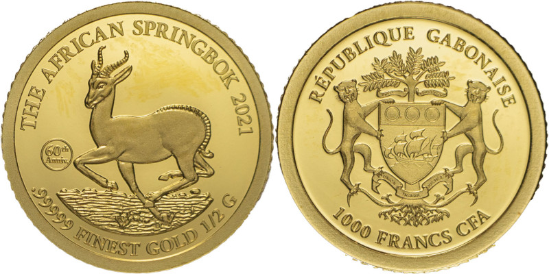 World Coins
República Gabonesa 1000 francs 2021, 0,50g, ouro .999
SOBERBA