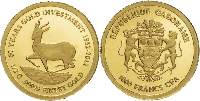 World Coins
República Gabonesa 1000 francs 2012, 0,50g, ouro .999
SOBERBA