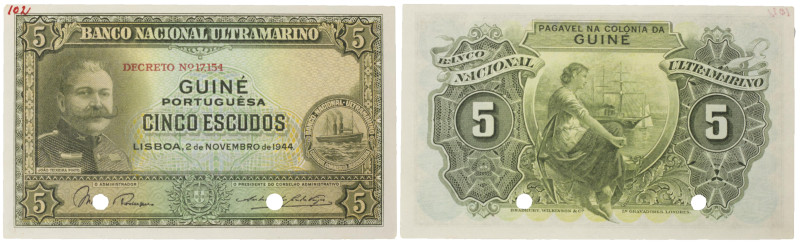 Portuguese Guinea Banco Nacional Ultramarino 5 Escudos 2.11.1944 Specimen Pick 2...