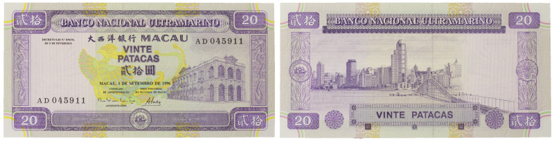 Macau, BNU, 20 Patacas 1996. P 66. Não circulada.