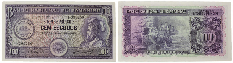 S. Tomé e Principe. Banco Nacional Ultramarino. 100 Escudos, 1958. P-38.Não circ...