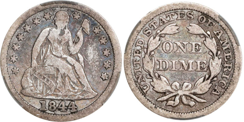 1844 Liberty Seated Dime. Fortin-102. Rarity-4. Fine-12 (CACG).

PCGS# 4585. N...