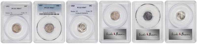 Lot of (3) Mid 20th Century Roosevelt Dimes. MS-67 (PCGS).

Included are: 1951...