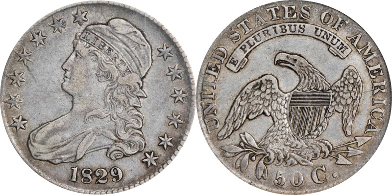 1829 Capped Bust Half Dollar. O-115. Rarity-1. Die State 115.1. EF-40 (PCGS).
...