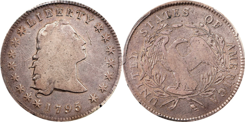 1795 Flowing Hair Silver Dollar. BB-27, B-5. Rarity-1. Three Leaves. VG Details-...