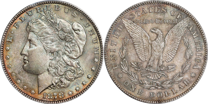 1878 Morgan Silver Dollar. 7 Tailfeathers. Reverse of 1878. MS-63 (PCGS).

PCG...