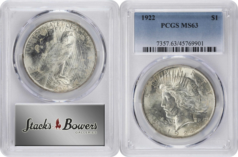 Lot of (3) 1922 Peace Silver Dollars. MS-63 (PCGS).

PCGS# 7357. NGC ID: 257C.