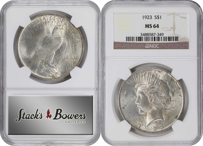 Lot of (3) 1923 Peace Silver Dollars. MS-64 (NGC).

PCGS# 7360. NGC ID: 257F.