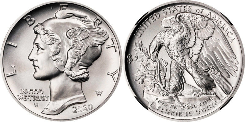 2020-W Palladium Eagle. First Releases. MS-70 (NGC). 12th Chief Engraver John M....