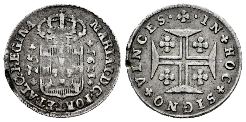 Azores. D. Maria I (1786-1799). 75 Reis. 1795. (Km-6). Ag. 1,65 g. Knock on edge...