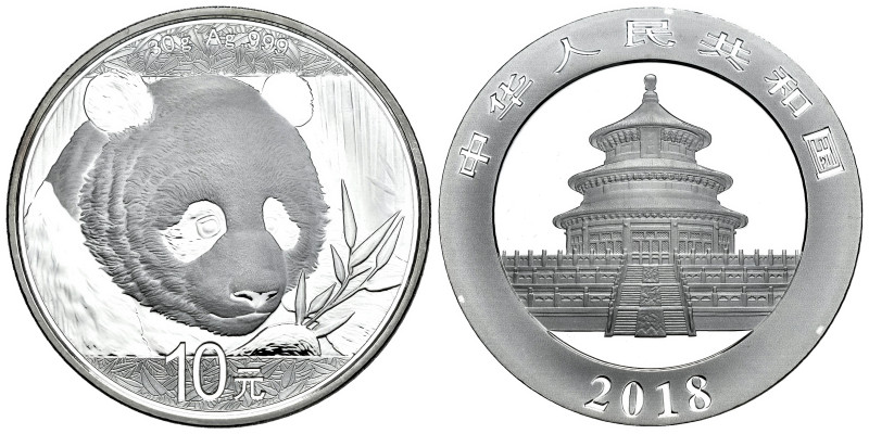 China. 10 yuan. 2018. (Km-2410). Ag. 29,95 g. Panda Series. Brilliant uncirculat...