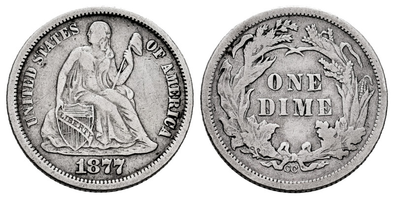 U.S. Coins. Seated Liberty Dime. 1 dime. 1877. Carson City. CC. (Km-92). Ag. 2,4...