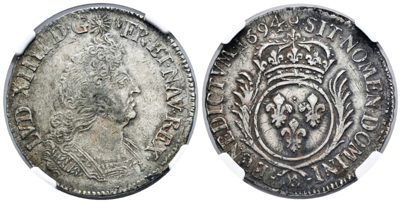 France. Louis XIV (1643-1715). 1/4 ecu. 1694. Metz. AA. (Km-295.2). (Ciani-1895)...