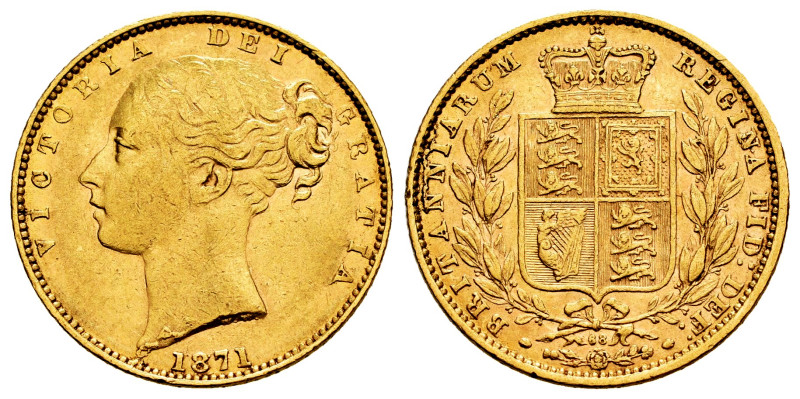 Great Britain. Victoria Queen. 1 sovereign. 1871. (Km-736.2). Au. 7,95 g. Die 68...