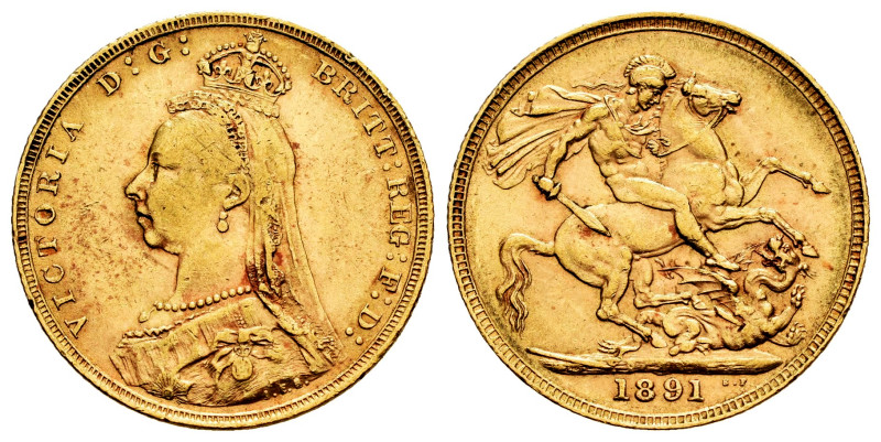 Great Britain. Victoria Queen. 1 sovereign. 1891. (Km-767). Au. 7,99 g. Choice V...