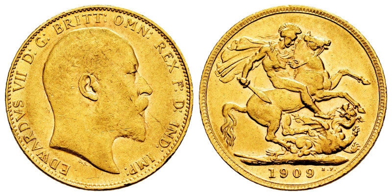 Great Britain. Edward VII. 1 sovereign. 1909. (Km-805). (Fr-400). Au. 7,99 g. Ch...