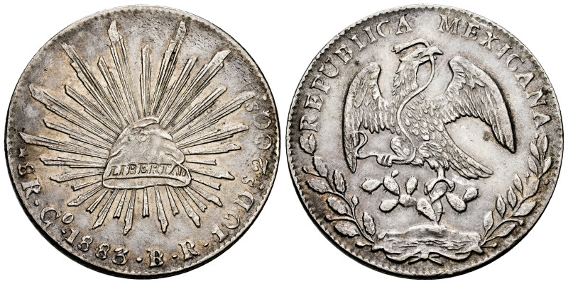 Mexico. 8 reales. 1883. Guanajuato. BR/SR. (Km-377.8). Ag. 27,06 g. Rectified as...