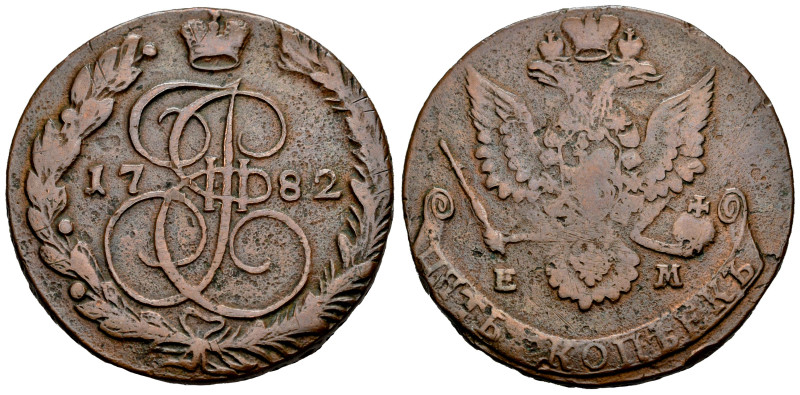 Russia. Catherine II (1762-1796). 5 kopecks. 1782. Ekaterinburg. EM. (Km-C59.3)....