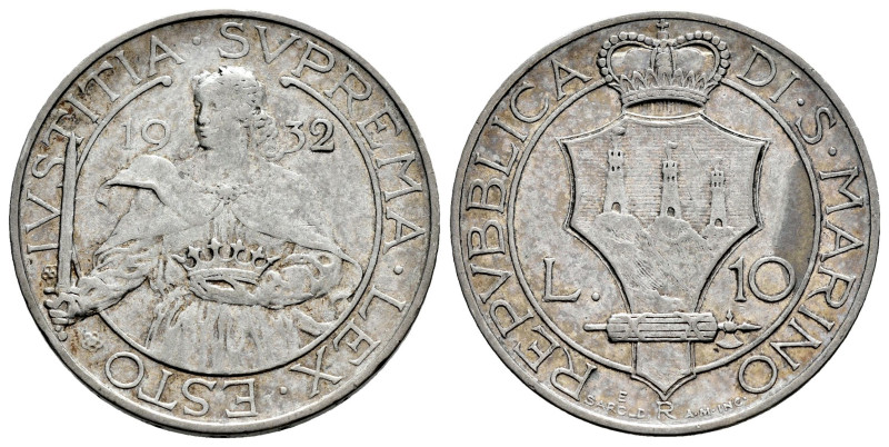 San Marino. 10 lire. 1932. Rome. R. (Km-10). (Mont-29). (Pagani-351). Ag. 9,99 g...