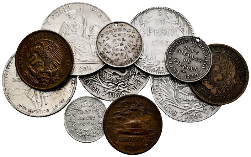 Lot of 11 coins from Latin America. Containing different values and dates from c...