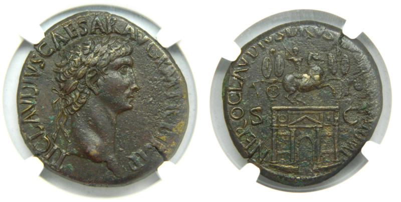 Claudio I (41-54 dC). Sestercio. a/ TI CLAVDIVS CAESAR AVG P M TR P IMP. r/ NERO...