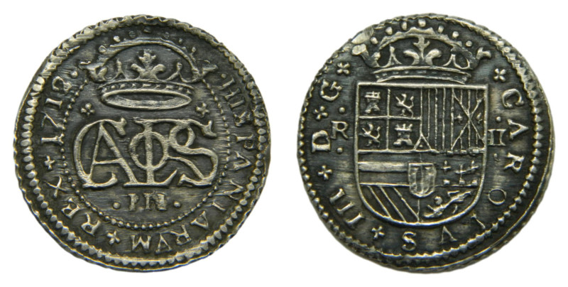 Archiduque Carlos (III). 1712. 2 Reales. Barcelona. (AC 33) Ar 5,4 gr Preciosa. ...