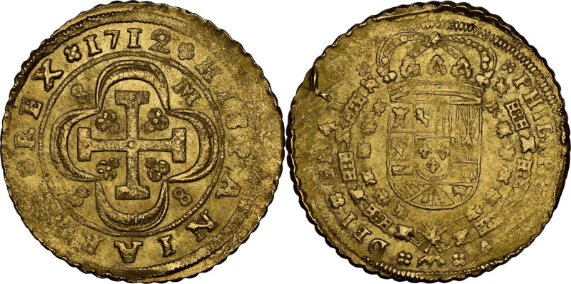 Felipe V (1700-1746) 1712 M. Sevilla. 8 escudos. Tipo Cruz.(AC 2281) Au. NGC MS6...