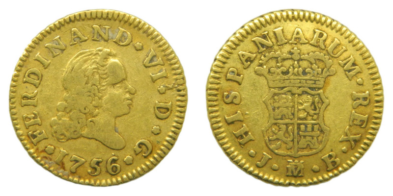 Fernando VI (1746-1759) 1756 JB. Madrid. 1/2 escudo. (AC 559) Au 1,74 gr.

Sta...