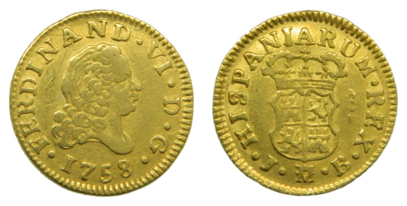 Fernando VI (1746-1759) 1758 JB. Madrid. 1/2 escudo. (AC 564) Au 1,73 gr.

Sta...