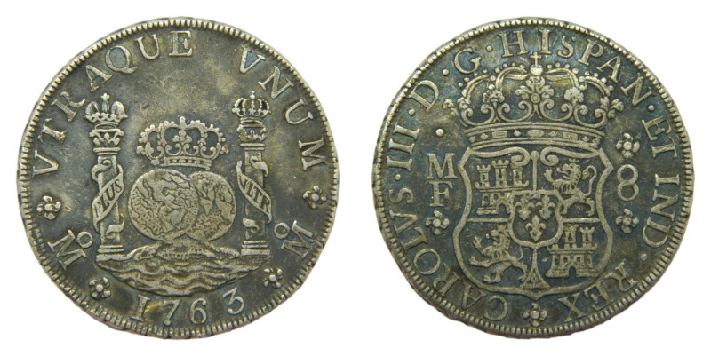 Carlos III (1759-1788) 1763 MF. México. 8 reales. Columnario (AC 1086) Ar 27,23 ...